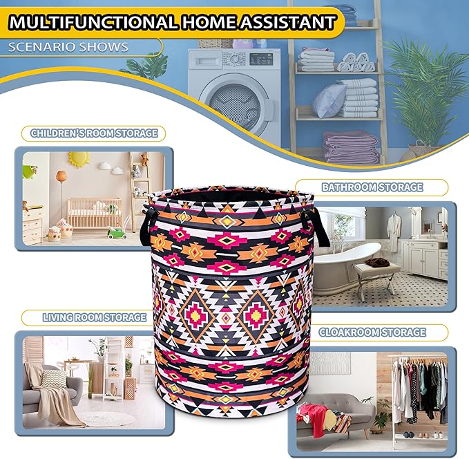 Ethnic Tribal Geometric Pattern Laundry Basket Foldable Oxford Cloth Funny Tote Bag Laundry Hamper Clothes Storage Bucket Toy Organizer For Bathroom/Laundry Storage/Bedroom 18.9x16.5 Inch