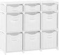 9 Cube Storage Organizer With Bins Included - Closet Storage With 9 Storage Bins - Easy To Assemble Storage Unit With Drawers - Closet Organization For Clothes, Bedroom, Nursery, & Toys (White-Grey)