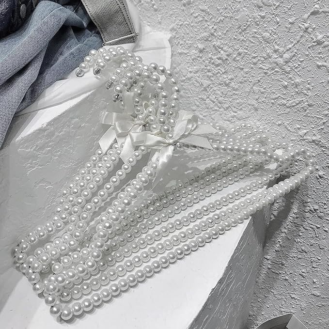 SHIDOW Pearl Hangers, Pearl Clothing Hangers for Women, Pearl Storage, Organizer for Storing Dresses, Coats, Shirts, Pants, Skirts in Bedrooms, Cabinets, Wardrobes (White)