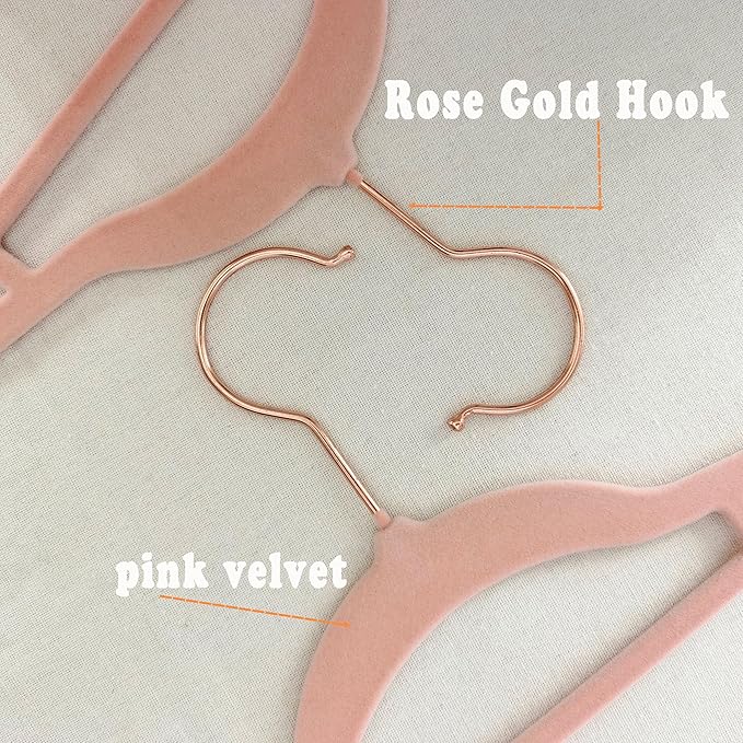 Pink Velvet Hangers 50 Pack - Rose Gold Hook, Space Saving Non-Slip Clothes Hangers, 16.5 Inch with Tie Bar for Coats,Sweater,Jackets,Dresses, Shirts, Suits & T-Shirts