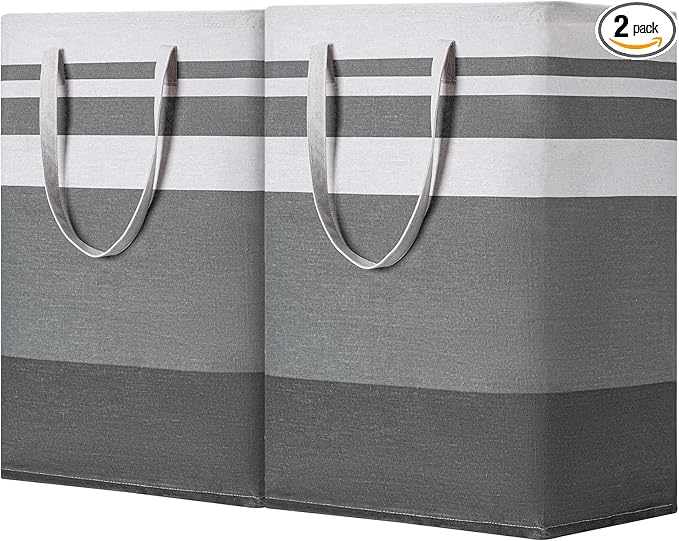 BOOMIBOO 2 Pack Large Laundry Basket,Waterproof Freestanding Laundry Hamper,Collapsible Clothes Basket with Easy Carry Handles in Laundry Room Bathroom Bedroom Dorm,Gradient Grey,75L