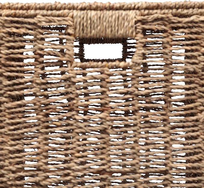 happimess BSK2016A Reed Coastal Bohemian Handwoven Seagrass Laundry Hamper 85L (22.5 Gallon) with Lid and Removable Liner, Seagrass Containers for Decoration in Living Room, Natural