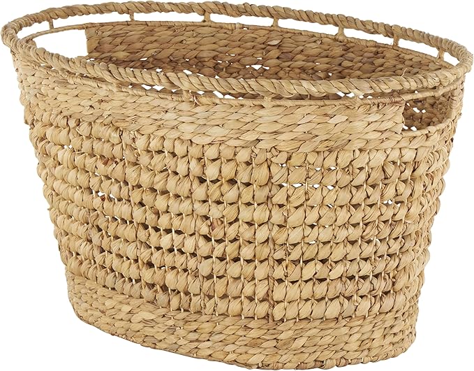 Deco 79 Seagrass Handmade Decorative and Functional Storage Basket Woven Oval Basket Organizer with Elevated Rim and Slot Handles, Basket for Storage 30" x 21" x 17", Brown