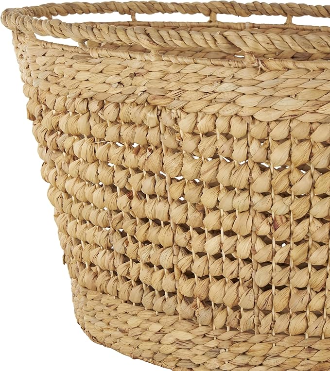 Deco 79 Seagrass Handmade Decorative and Functional Storage Basket Woven Oval Basket Organizer with Elevated Rim and Slot Handles, Basket for Storage 30" x 21" x 17", Brown