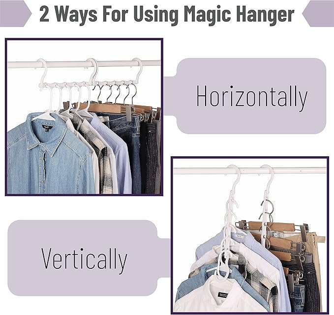 Mr. Pen- Space Saving Hangers for Clothes, 12 pcs, White, Plastic Multi Clothes Hangers Space Saving, 5 Slots, 360° Rotating Hooks (Pack of 2)