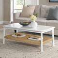 Alaterre Furniture Calais Modern Coffee Table for Living Room - 48 Inch 2-Tier Wooden Rectangular Living Room Table with Woven Storage Shelf - Mid Century Modern Furniture (White)