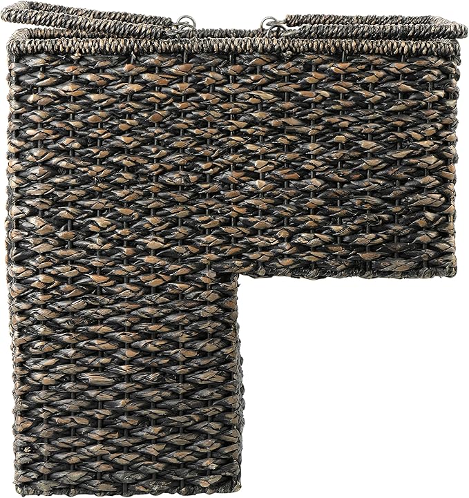 Creative Co-Op Woven Bankuan Rope Stair Basket with Handles, Black