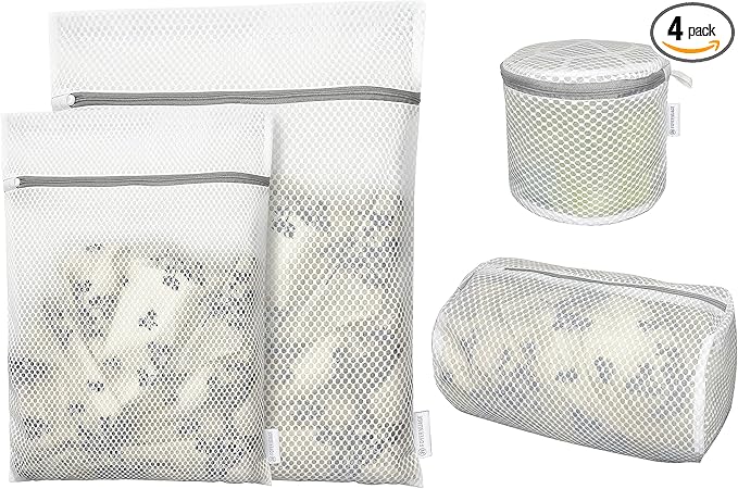 4PCS Honeycomb Mesh Laundry Bags for Delicates with Zipper, Clothing Washing Bags for Underwear, Lingerie, Bra, Blouse, Hosiery, Pants, Stocking, Socks,Extra Strong(1Bra,1Cylin,1S,1M,)