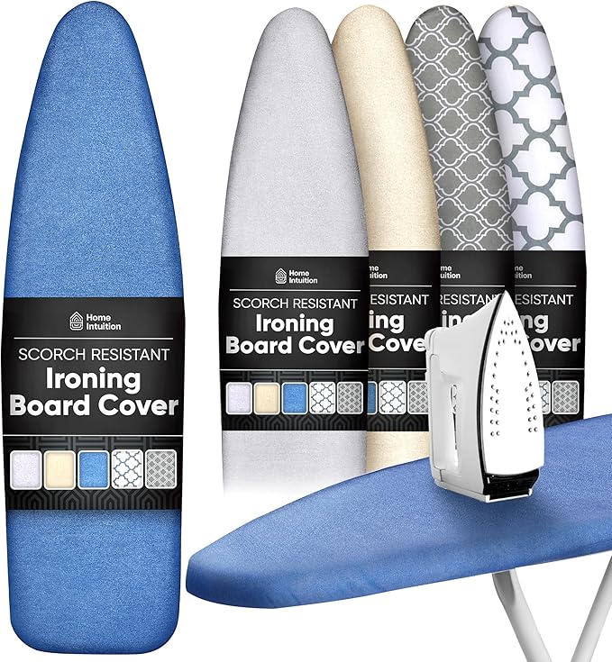 Home Intuition Extra Thick Ironing Board Cover and Pad Iron Scorch Resistant with Hook and Loop Secure Fastener and Elastic Edge,15x54, Standard Size Coated Thick Padding, Blue