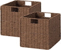 StorageWorks 13 inch Wicker Storage Baskets, Handwoven Wicker Basket for Organizing, Foldable Paper Rope Square Storage Cubes, Brown, 2 Pack
