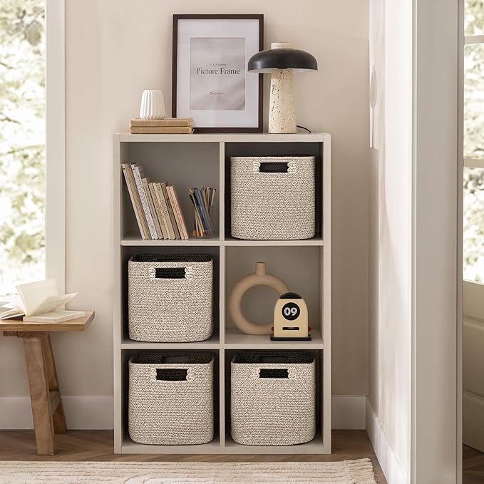 UBBCARE Storage Cubes 11 Inch, Cotton Rope Woven Baskets for Organizing, Cube Storage Bin for Baby Nursery, 4-Pack Square Toy Storage Baskets for Shleves Organizer, Closet, Kidsroom, All Browm