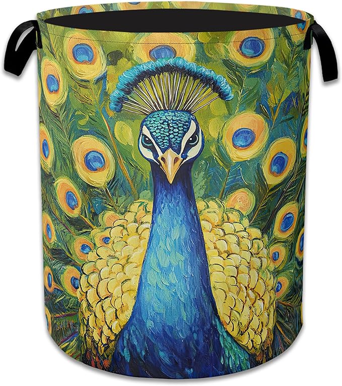 Peacock Laundry Basket Collapsible Laundry Hamper Clothes Toy Storage Bin for Bathroom Bedroom Room Decor 16" X 20.8"