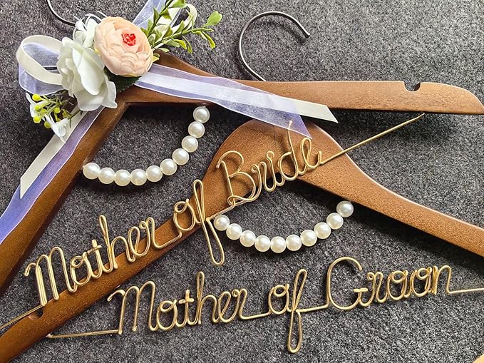 Personalized Wedding Dress Hanger with Pearl Detail, Custom Name Wire Hanger, Wooden Bridal Party Gift