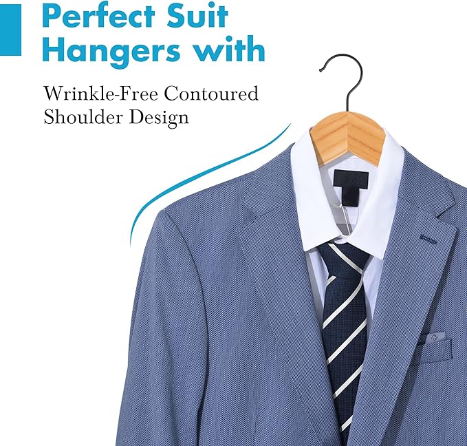 JS HANGER Wooden Hangers 20 Pack, Natural Wood Suit Hangers with Non Slip Shoulder Grooves, Clothes Hangers for Coats, Shirts, Jackets, Pants, Suits