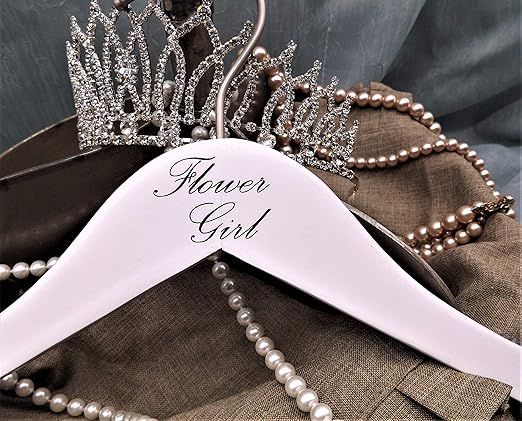 NAHANCO FG20114 Bridal Hanger, White Wood Hanger with Black Imprint (Flower Girl), 14” (1 Piece)