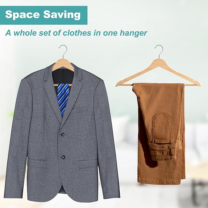 Quality Hangers Premium Slim Wooden Hangers 30 Pack - Thin Space Saving Hangers with 360 Degree Swivel Hook & Shoulder Groves Types of Clothing – Natural (30, Natural)