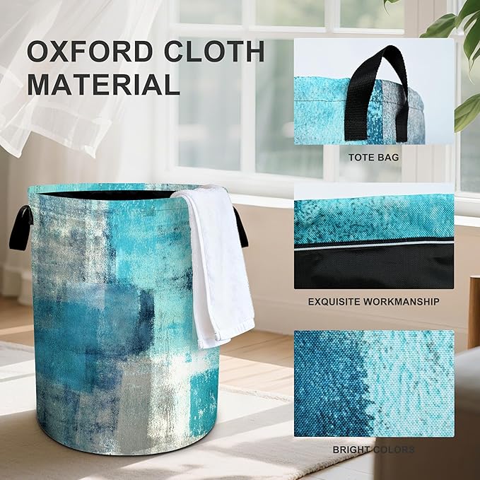 Teal Laundry Basket Storage Bin Foldable Laundry Hamper Clothes Storage Bucket Organizer 19.6x15.7 Inch For Laundry Room/Bedroom/Bathroom
