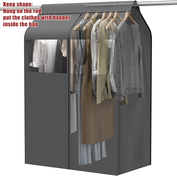 Simple Houseware 30"W x 54"H Garment Cover with Bottom Seal and Clear Window for Clothes Rack/Closet/Hanging Clothes, Dark Gray