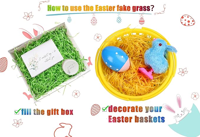18PCS Easter Small Plastic Baskets with Handles Bulk, 70g Faux Grass Confetti Strips Accessories Filler Stuffers for Spring Decorations Party Supplies Favors
