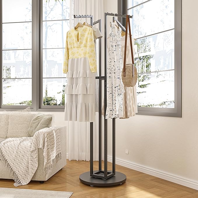 360° Rotating Clothing Rack, Heavy Duty Metal Garment Rack with 4 Adjustable Arms, Freestanding Commercial Grade Clothes Rack for Hanging Clothes, Space Saving Organizer for Bedroom, Retail Store