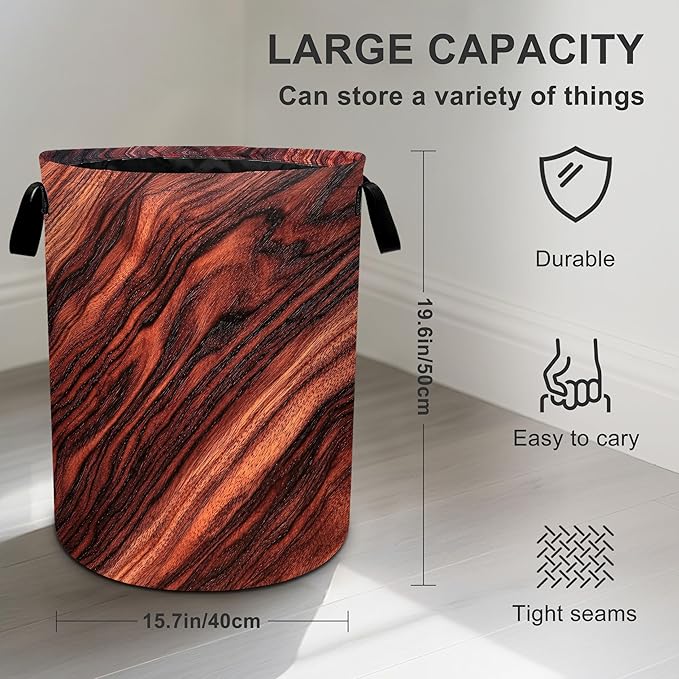 Wood Print Laundry Basket Laundry Hamper With Handles Collapsible Laundry Baskets Storage Basket For Room Bathroom Bedroom Decor