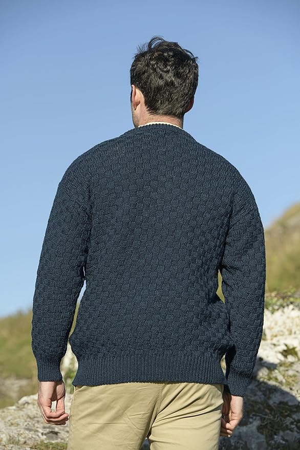Aran Crafts Basket Stitch Crew Neck Sweater (100% Wool)