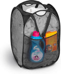 Smart Design Deluxe Mesh Pop Up Square Laundry Hamper w/ Side Pocket & Handles - VentilAir Fabric Collapsible Design - for Clothes & Laundry - Home - (Holds 2 Loads) (14 x 23 Inch) [Black]