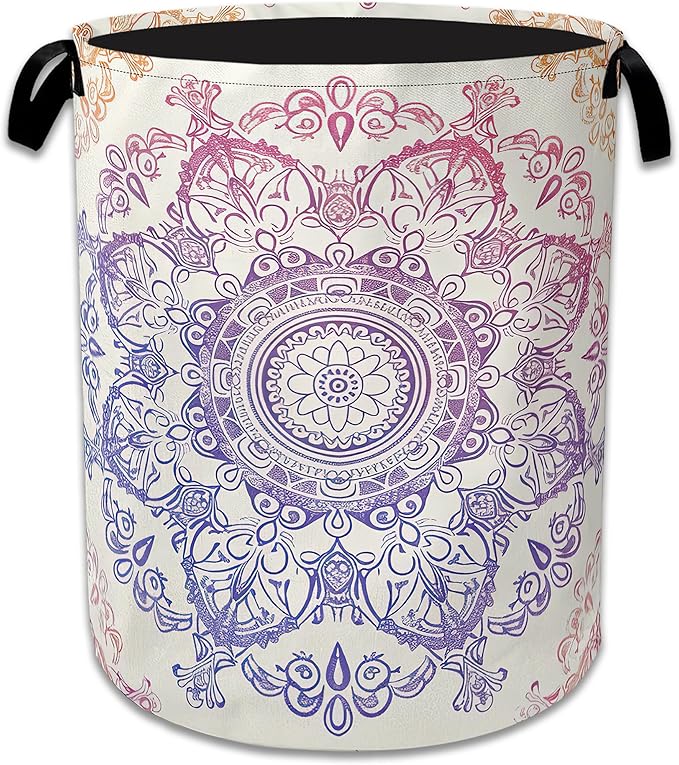 Groovy Mandala Laundry Basket Collapsible Laundry Hamper with Handle, Oxford Clothes Toy Storage Bin for Bathroom Bedroom Room Decor, Gift Basket 16" X 20.8"