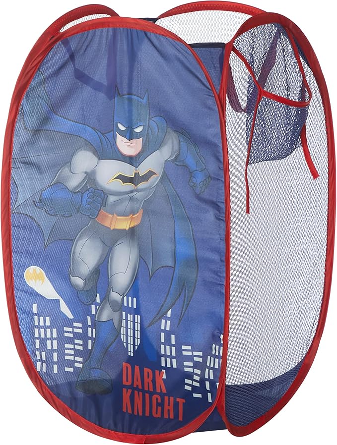 Batman Pop-Up Hamper with Durable Carry Handles, Kids Laundry & Room Storage Organizer, 21”H x 13.5”W x 13.5”L, Blue