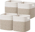 UBBCARE Set of 4 Storage Cubes-11 X 10.5 X 10.5 In, Cotton Rope Basket for Shelves, Toys, Book, Cube Storage Bin with Handles, Woven Storage Basket for Organizing, White/Brown