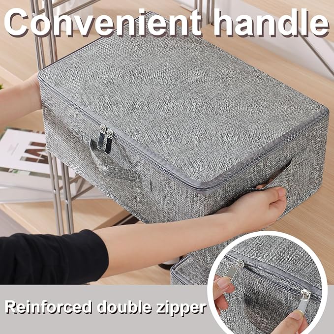 Blanket Bags with Lid, Foldable Underbed Storage Bins, Home Basket Container for Organizing Clothes, Shoes, Pillows, 14.9x10.2x5.9Inches, Grey, 1 Pack