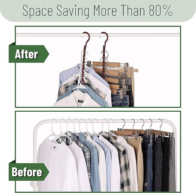 Mr. Pen- Space Saving Hangers for Clothes, 12 pcs, Mahogany Color, Plastic Multi Clothes Hangers Space Saving, 5 Slots, 360° Rotating Hooks