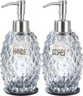 MALACHI Soap Dispenser Set, Crystal-Textured Diamond Glass with Rustproof Stainless Steel Pump, Dual-Labelled Hand & Dish Soap Dispenser for Kitchen & Bathroom