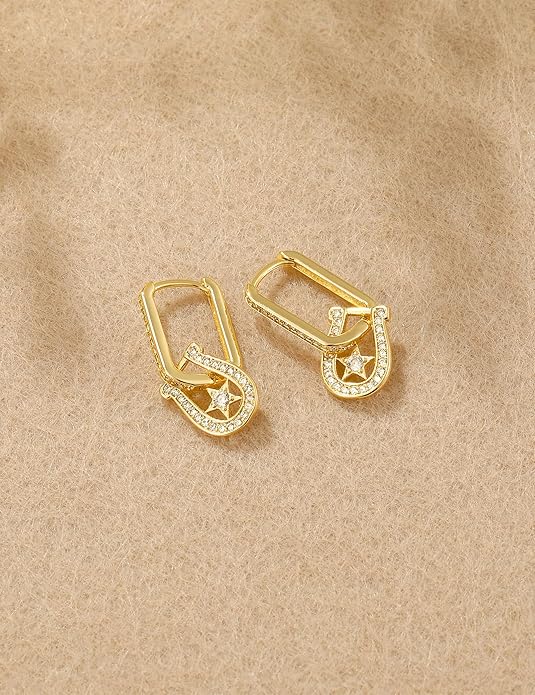 Mameloly Cowgirl Earrings for Women CZ 14K Gold Plated Western Cowboy Hat Dangle Hoop Earrings Cute Jewelry Hypoallergenic