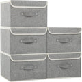 Fabric Storage Bins Cube Organizers with Flip-Top Lid and Handles,Storage Boxes for Organizing Home,Office,and Closet,Grey,5 Pack 13 X 9.1 X 7.9 in
