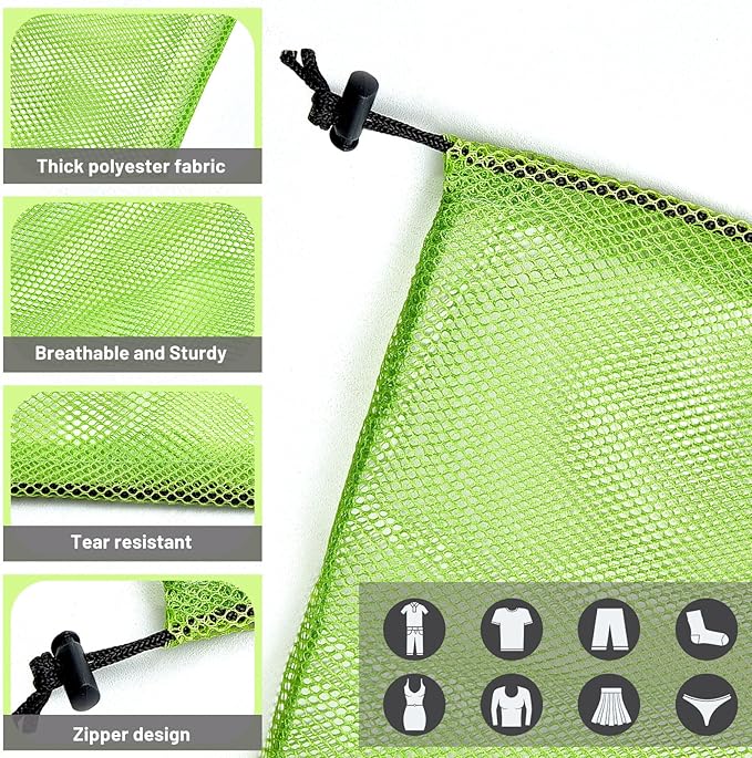Berlune 12 Pcs 32 x 24 in Large Laundry Bags, Wash Bag with Drawstring Closure, Durable and Machine Washable, 60 Gsm Fine Mesh Zipper Design for Clothing Classification Dorms, Laundromats