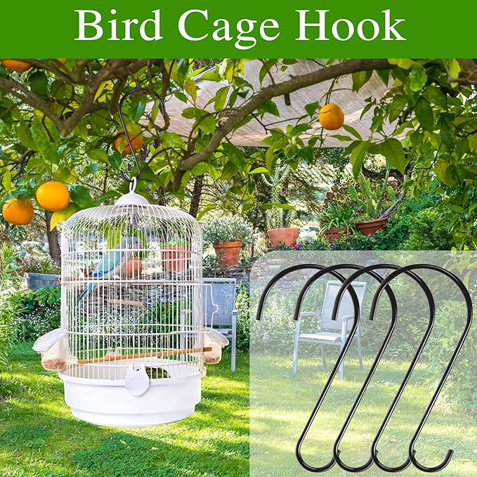 Dreecy 12-Inch Tree Branch Hooks, 4 Pack Extra Large S Hooks for Hanging Plants, Heavy Duty Bird Feeder Hook for Hanging Plants, Black Bird Feeder Hangers for Outside, Lanterns and Ornaments