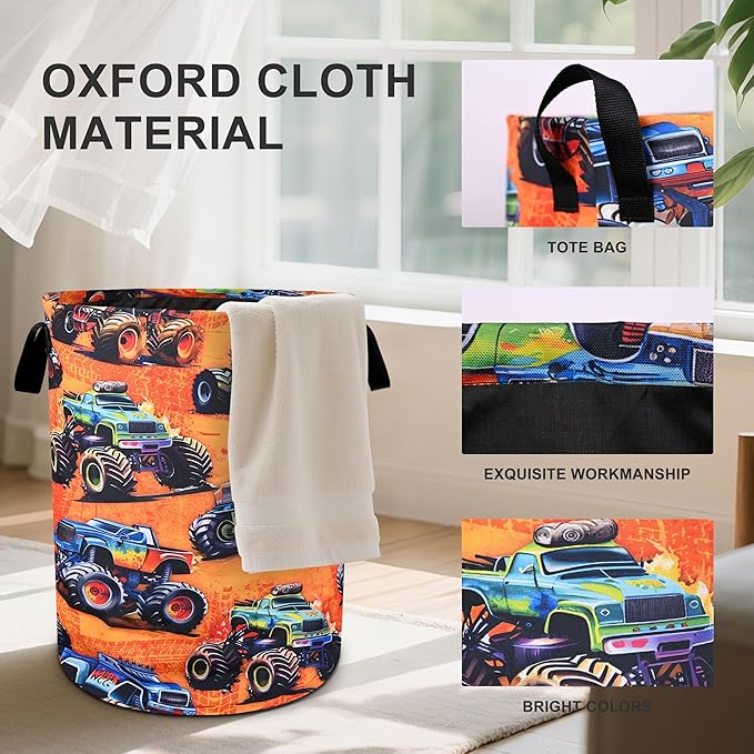 Monster Truck Laundry Basket Laundry Hamper With Handles Collapsible Laundry Baskets Storage Basket For Room Bathroom Bedroom Decor