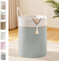 Tall Laundry Basket with Handles, 58L Portable Dirty Clothes Hamper, Boho Cotton Rope Storage Bin for Blankets Kids Toys Gifts, Decorative Organizer for Nursery Bedroom Bathroom, Sage Green