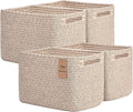 Storage Baskets for Organizing, 4 Pack Baskets for Shelves, Decorative Storage Bins for Shelves, Cotton Rope Storage Basket with Handles, Woven Basket for Storage, 13''Lx8.7''Wx7.9''H, Brown