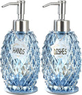 MALACHI Soap Dispenser Set, Crystal-Textured Diamond Glass with Rustproof Stainless Steel Pump, Dual-Labelled Hand & Dish Soap Dispenser for Kitchen & Bathroom
