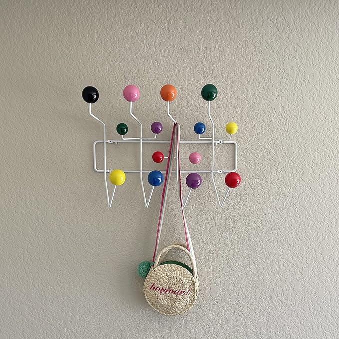 Mid-Century Pop Wood Ball Metal Coat Rack, Multi Color