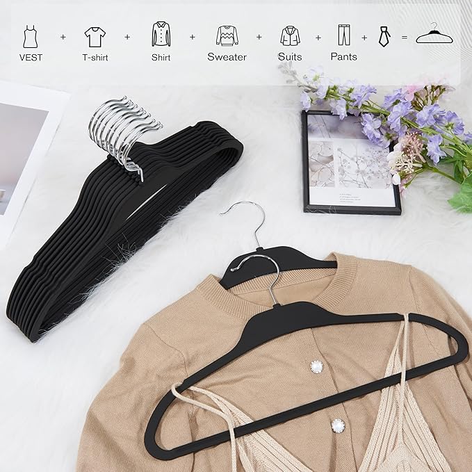 ELONG HOME Rubber Coated Hangers 30 Pack, Non-Slip Clothes Hangers with Rustproof Hooks, Space Saving Thin Design for Closet/Retail/Home
