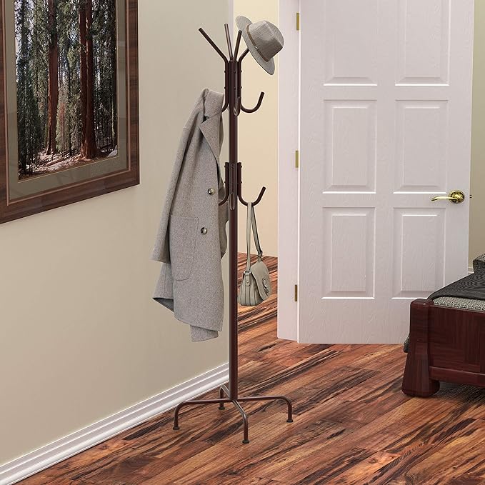 Simple Houseware Standing Coat and Hat Hanger Organizer Rack + Shoe Bench Storage Organizer
