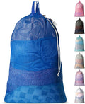 Large Mesh Laundry Bags - Heavy Duty with Handles & Drawstring - Machine Washable Net Laundry Sacks for College Dorm, Camp, Travel, Bedding & Clothes Storage (Blue)
