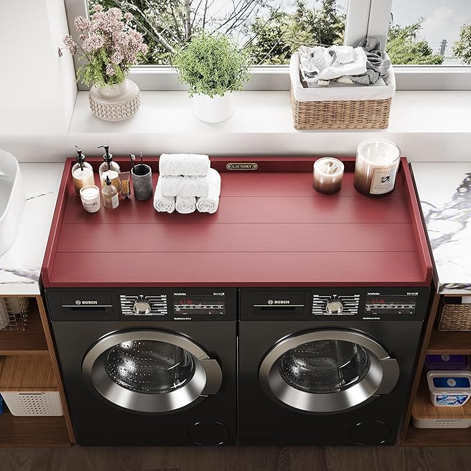 No-Installation HDPE Washer Dryer Countertop Washer and Dryer Topper Covers for The Top Laundry Countertop Laundry Room Organization No Water Leakage,Red