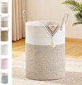 Tall Laundry Basket with Handles, 58L Portable Dirty Clothes Hamper, Boho Cotton Rope Storage Bin for Blankets Kids Toys Gifts, Decorative Organizer for Baby Nursery Bedroom Bathroom, Brown