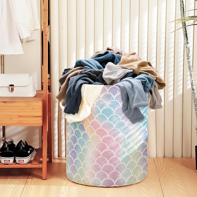 College Laundry Basket for Dorm Bedroom,Dirty Clothes Basket,Laundry Basket with Handles,Kids Girls Room Canvas Hamper Bag,Blankets,Towel,Toy Storage Organizer