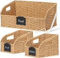 Wicker Baskets for Organizing,Pantry, Kitchen Counter with Handles, Handwoven Woven Storage Baskets for Fruit, Bread, Vegetable, Paper Storage Bins for Shelves, 3 Pack, Natural