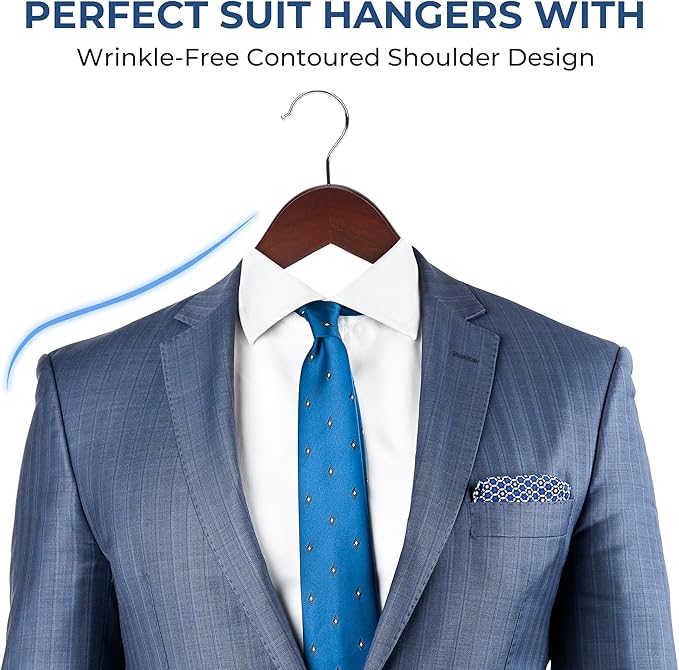 JS HANGER Wooden Coat Hangers, 20 Pack High Grade 17.5 Inch Wood Suit Hangers with Non Slip Pant Bar - Extra Smooth and Splinter Free Walnut Finish